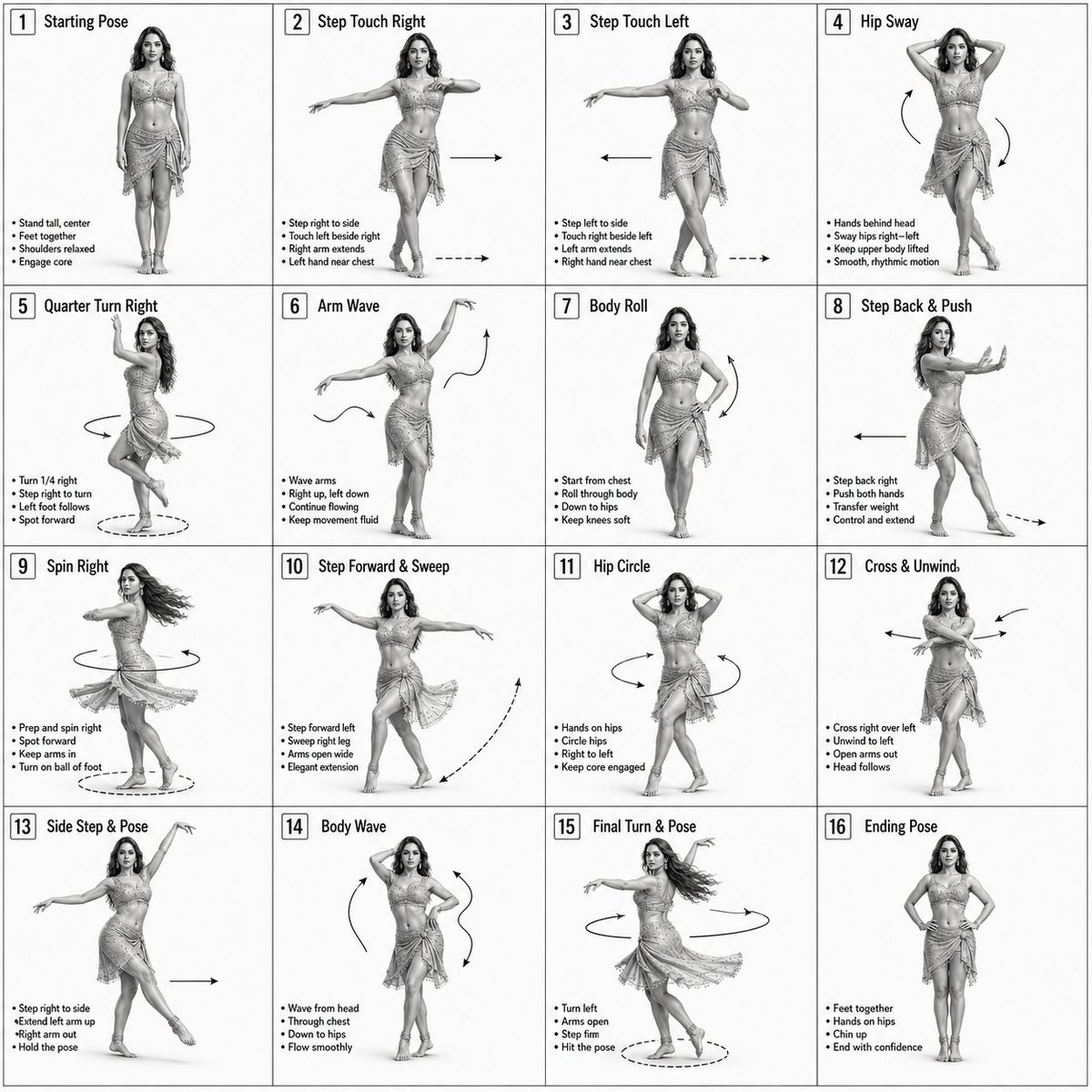 Dance Choreography Instruction Sheet GPT Image 2 prompt example: A technical prompt for creating a 3D-rendered dance sequence guide using a reference character for consistent...