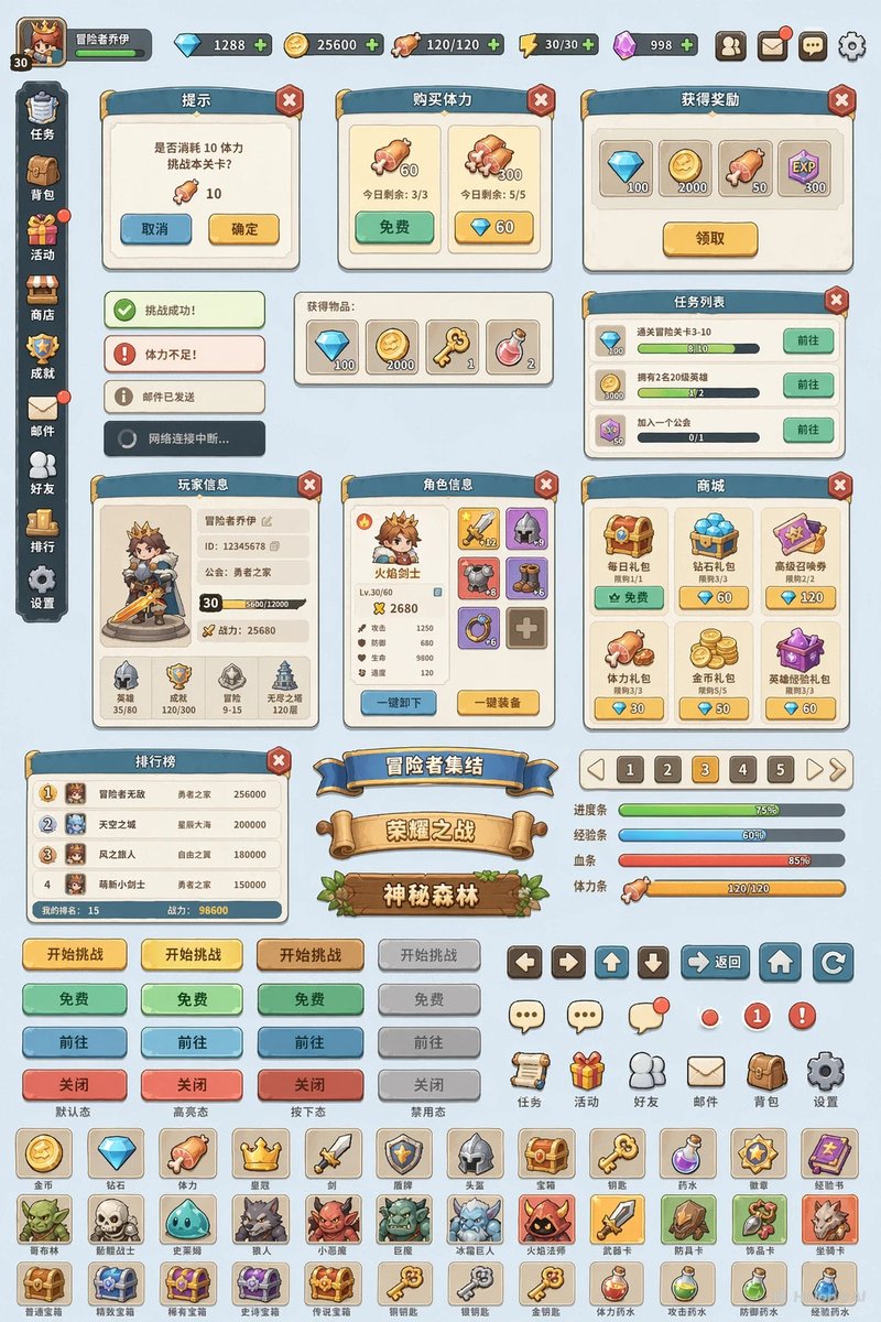 Game UI Component Library Expansion GPT Image 2 prompt example: A functional prompt to deconstruct a single game interface image into a complete library of UI components like...