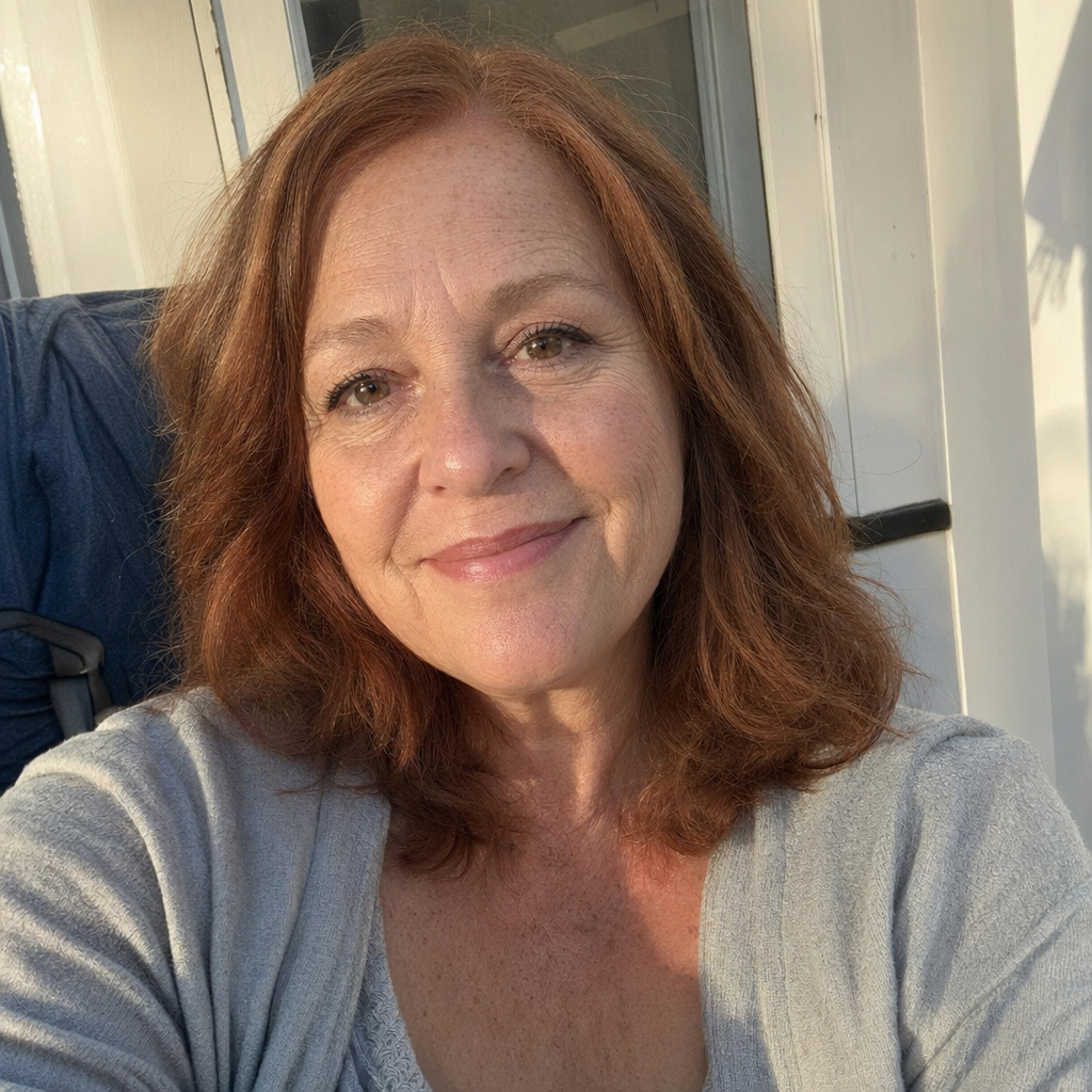 Realistic Golden-Hour Porch Selfie のQwen Imageプロンプト例: A natural-looking casual selfie prompt for generating an authentic organic smartphone portrait with warm sunlight and...