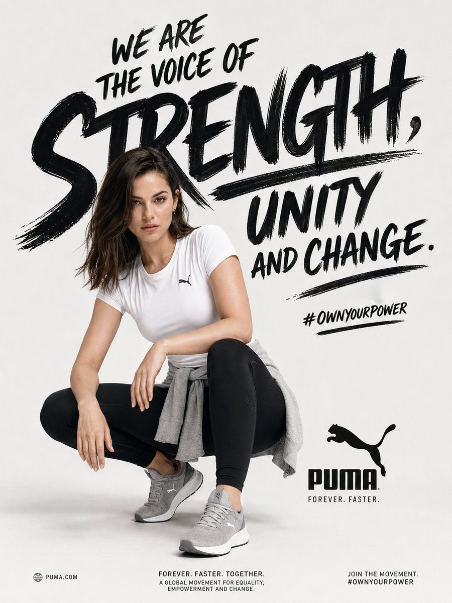 Empowerment Sports Campaign Poster Qwen Image prompt example: This prompt generates a polished vertical sportswear advertisement featuring a crouching female athlete and bold...