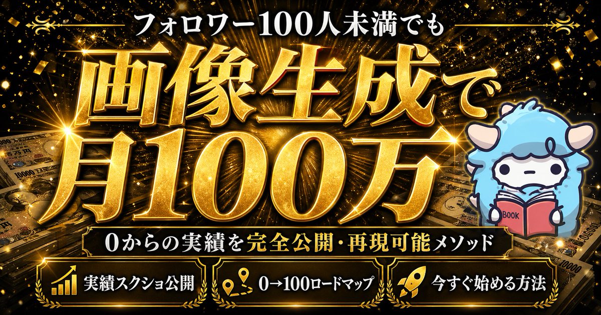 Flashy Gold AI Income Thumbnail のQwen Imageプロンプト例: This prompt generates a dramatic black-and-gold Japanese thumbnail for AI image-generation income content, ideal for video...