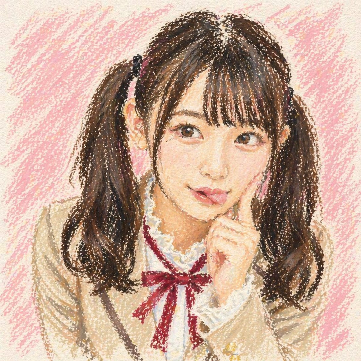 Cute Oil Pastel Schoolgirl Portrait Qwen Image prompt example: This prompt generates a nostalgic, adorable anime schoolgirl bust portrait in an oil pastel crayon style, useful...