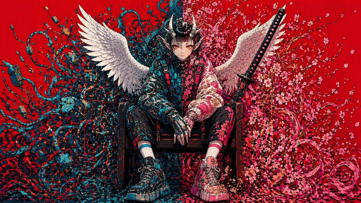 Cyberpunk Fallen Angel Samurai Qwen Image 프롬프트 예시: This prompt generates a dramatic single-character poster illustration for album art, key visuals, or striking social media...