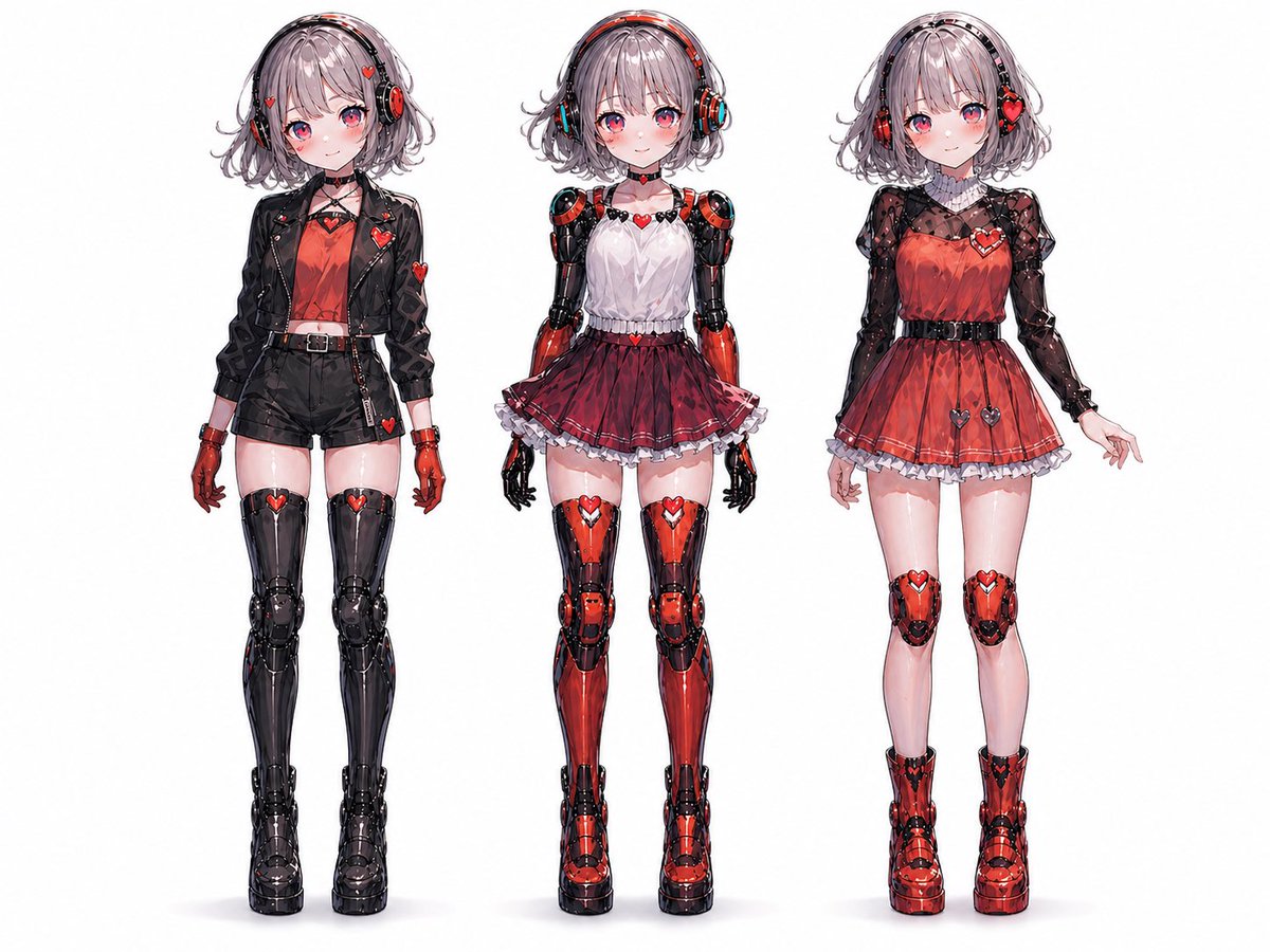 Three Android Idol Girls on Concert Stage のQwen Imageプロンプト例 バリエーション 2: This prompt generates a polished full-body anime key visual of three coordinated humanoid idol androids on...