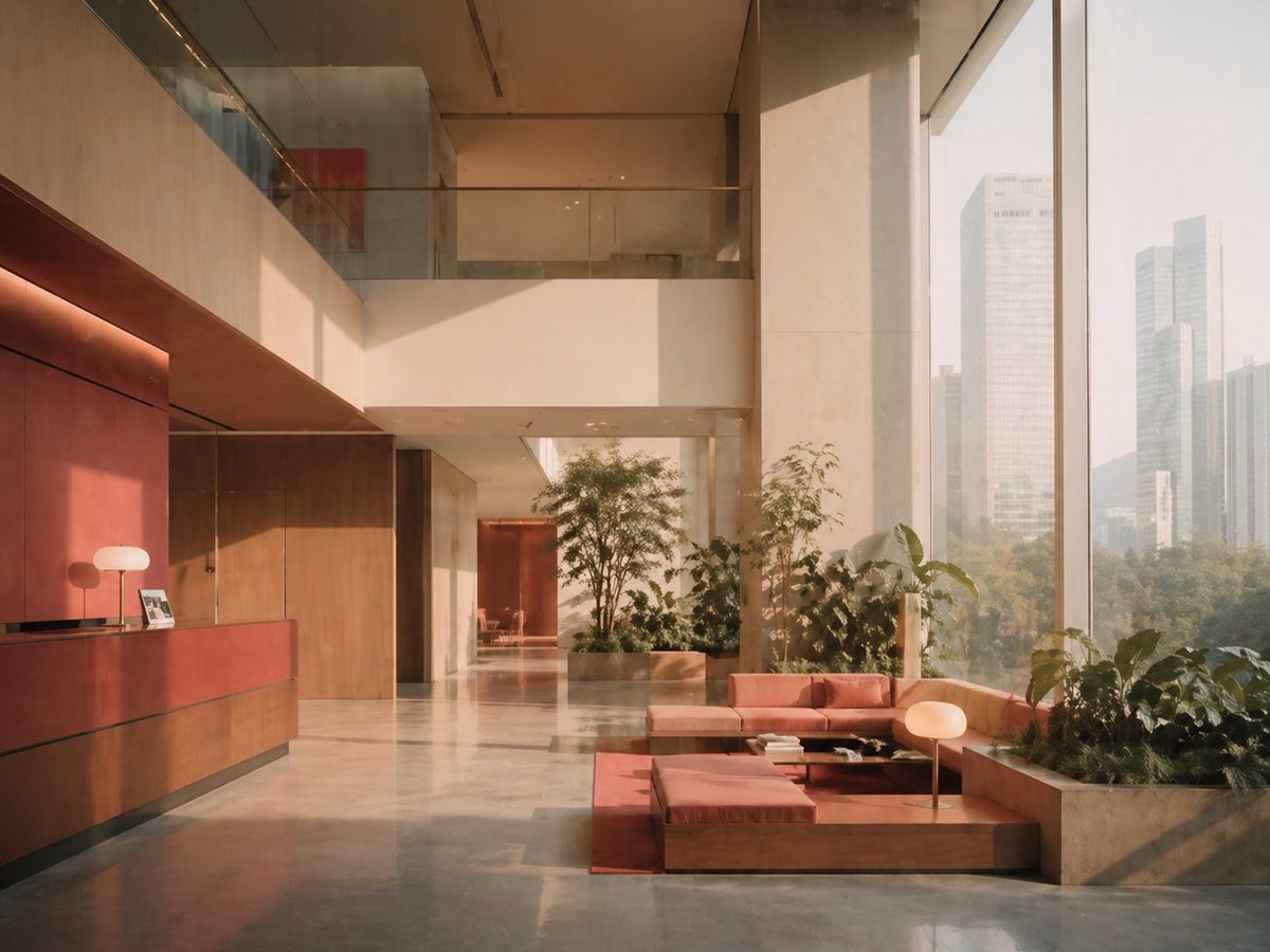 Sunlit Luxury Modern Lobby GPT Image 2 prompt example: This prompt generates a photorealistic architectural interior of a serene high-end lobby, ideal for hotel, real estate, or...