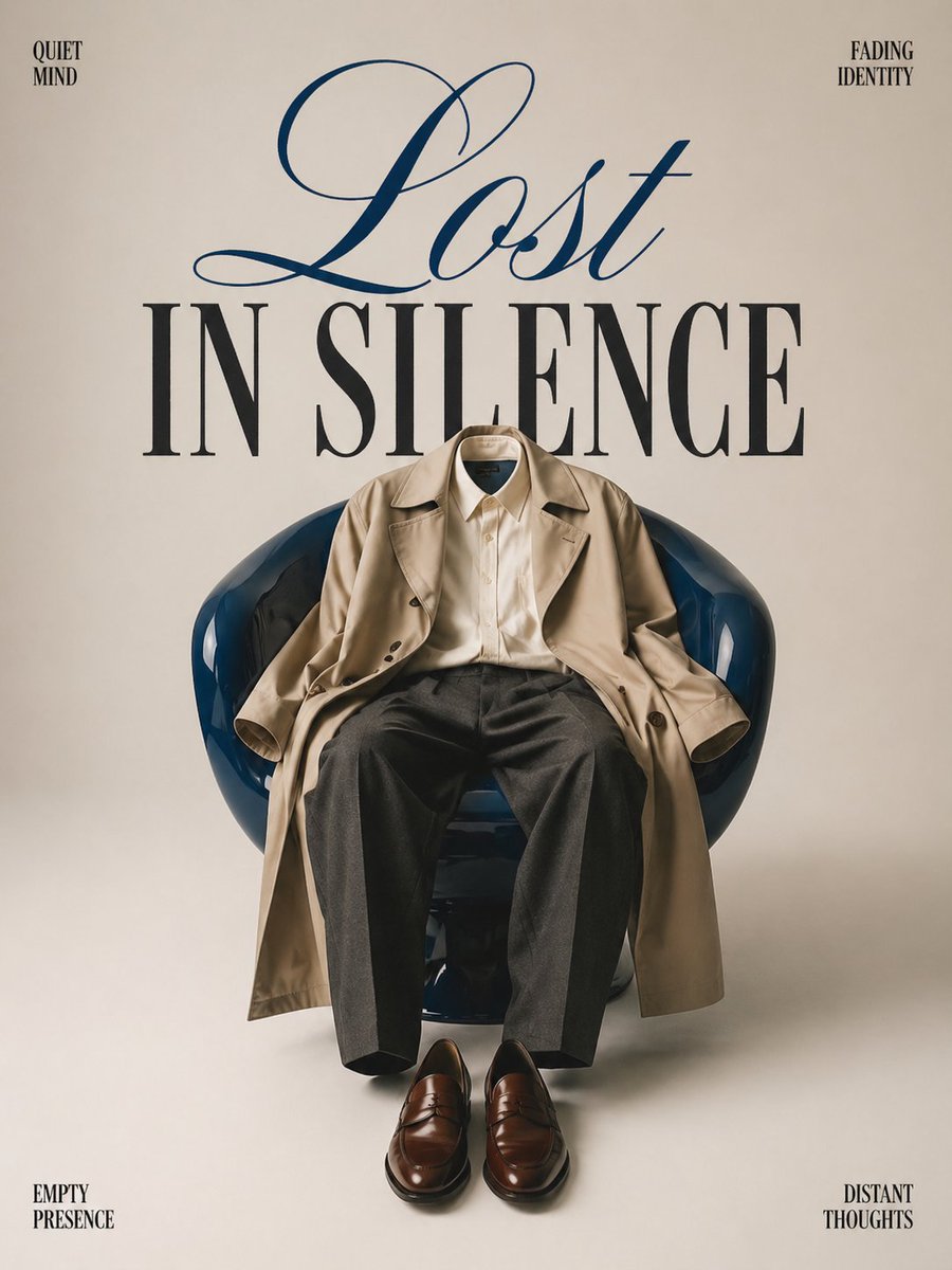 Minimalist Fashion Editorial Poster Qwen Image prompt example: A prompt for high-fashion editorial imagery featuring clothing draped over furniture to create a surreal 'invisible...