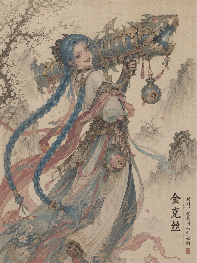 League of Legends in Song Dynasty Style GPT Image 2 prompt example variation 2: A creative prompt for blending modern game characters with traditional Chinese Gongbi painting...