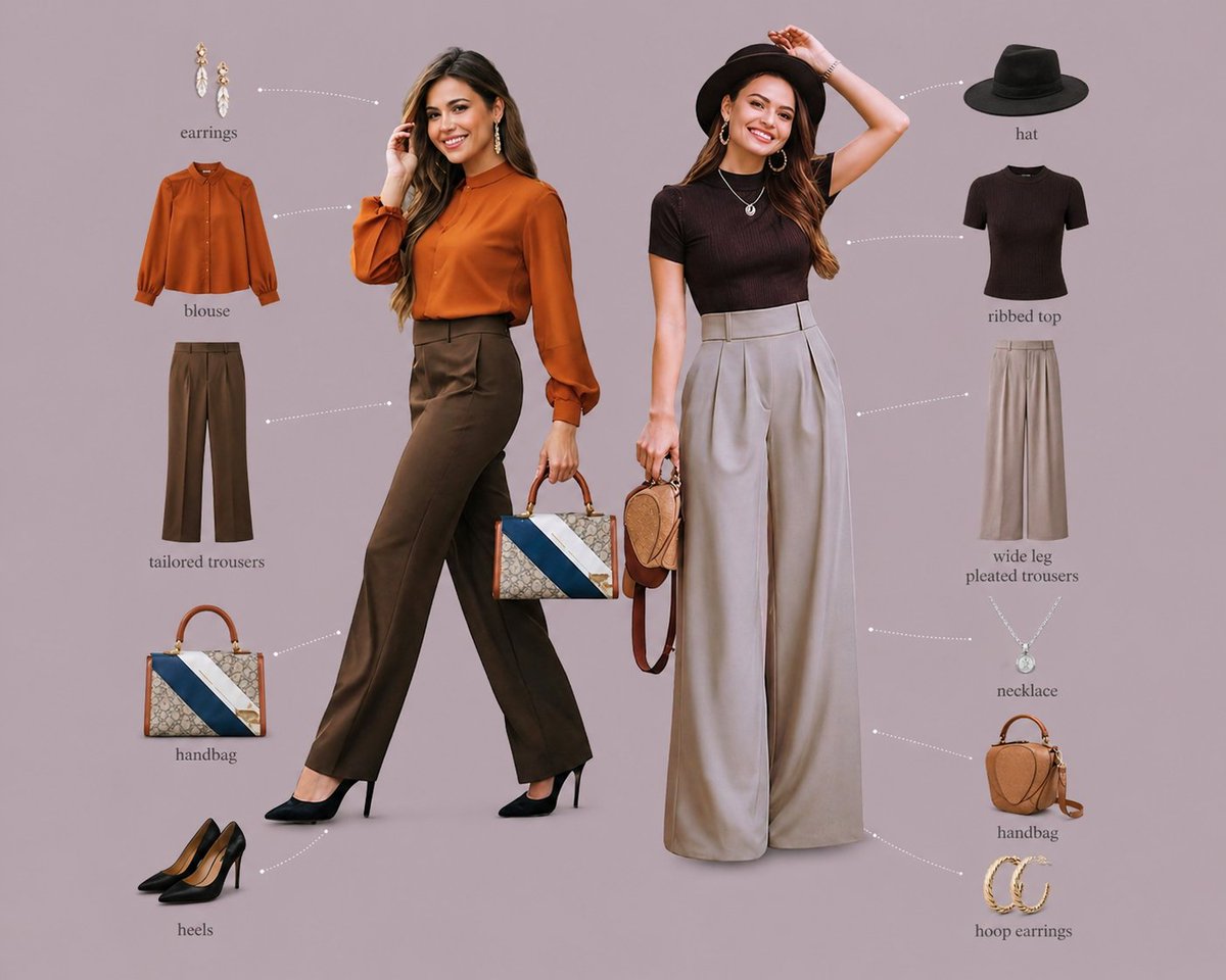 Fashion Editorial Infographic Prompt GPT Image 2 prompt example: Generates a professional fashion lookbook infographic showing models side-by-side with floating product breakdown...