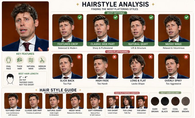 Hairstyle Comparison Analysis GPT Image 2 prompt example: A prompt that uses an uploaded portrait to create a side-by-side comparison of different hairstyles to see which fits...