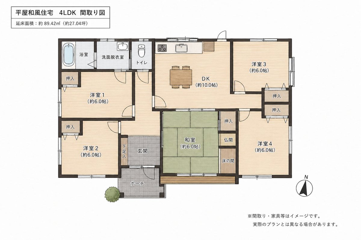 Japanese House Floor Plan Generator のQwen Imageプロンプト例: Creates architectural floor plans for traditional Japanese style houses.