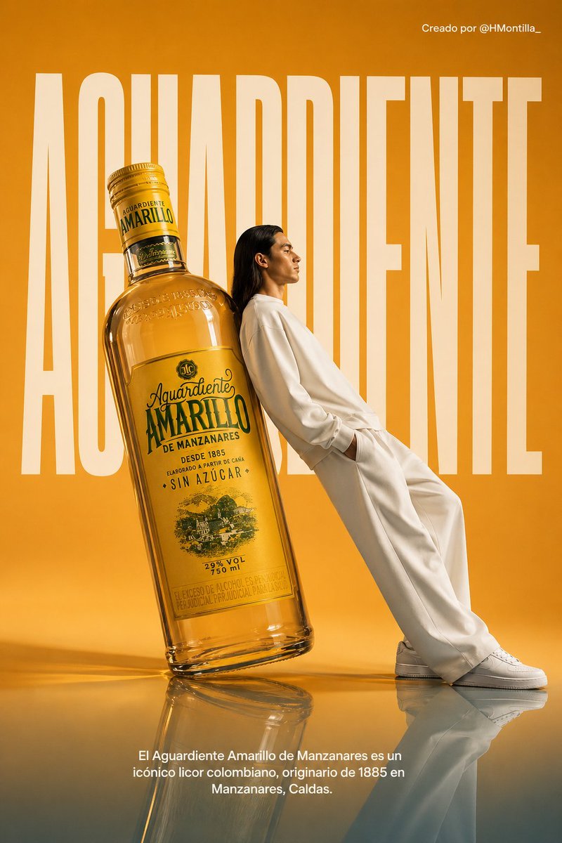 Aguardiente fashion ad from portrait reference Qwen Image prompt example: This prompt turns a woman's reference photo into a high-end liquor advertisement poster, useful for...