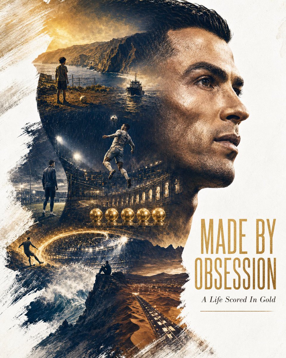 Cinematic Football Legend Silhouette Poster Qwen Image 프롬프트 예시: A dramatic luxury sports poster showing a football icon's life journey inside a profile silhouette, ideal for...