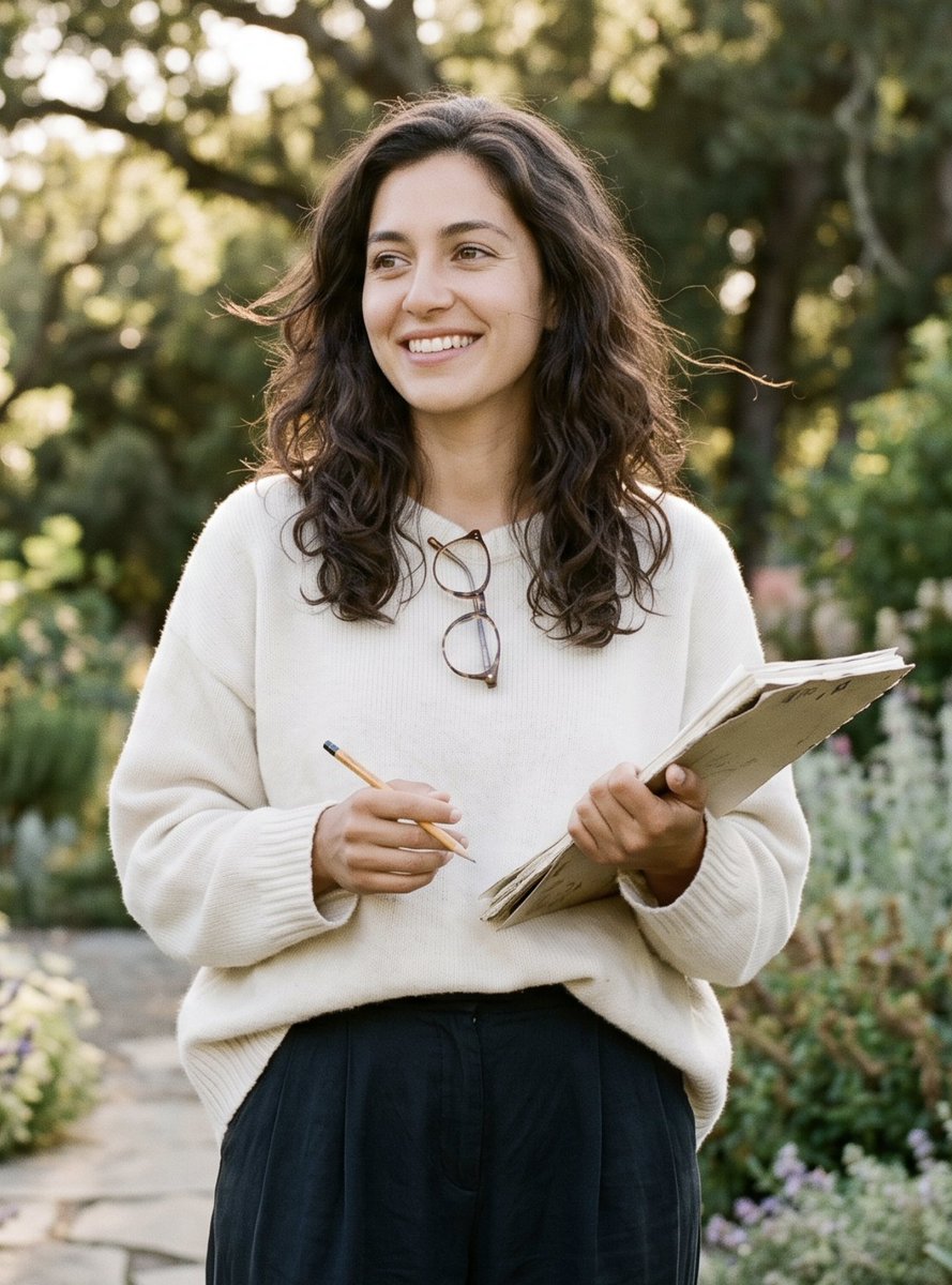 Poetic Woman in Garden Portrait Qwen Image 프롬프트 예시: This prompt generates a realistic editorial-style portrait of a bookish young woman in a sunlit garden, ideal for lifestyle...
