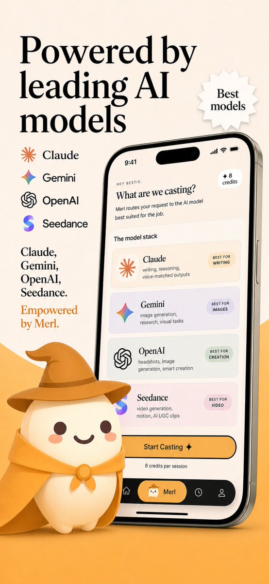 AI Model Router App Store Screenshot Qwen Image 프롬프트 예시: A premium mobile app marketing screenshot showing a branded AI model-routing interface with provider logos, promotional...