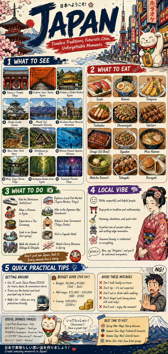 Infographic Travel Guide Poster GPT Image 2 prompt example variation 2: A detailed prompt for creating a premium travel poster that combines infographic elements with comic-style...