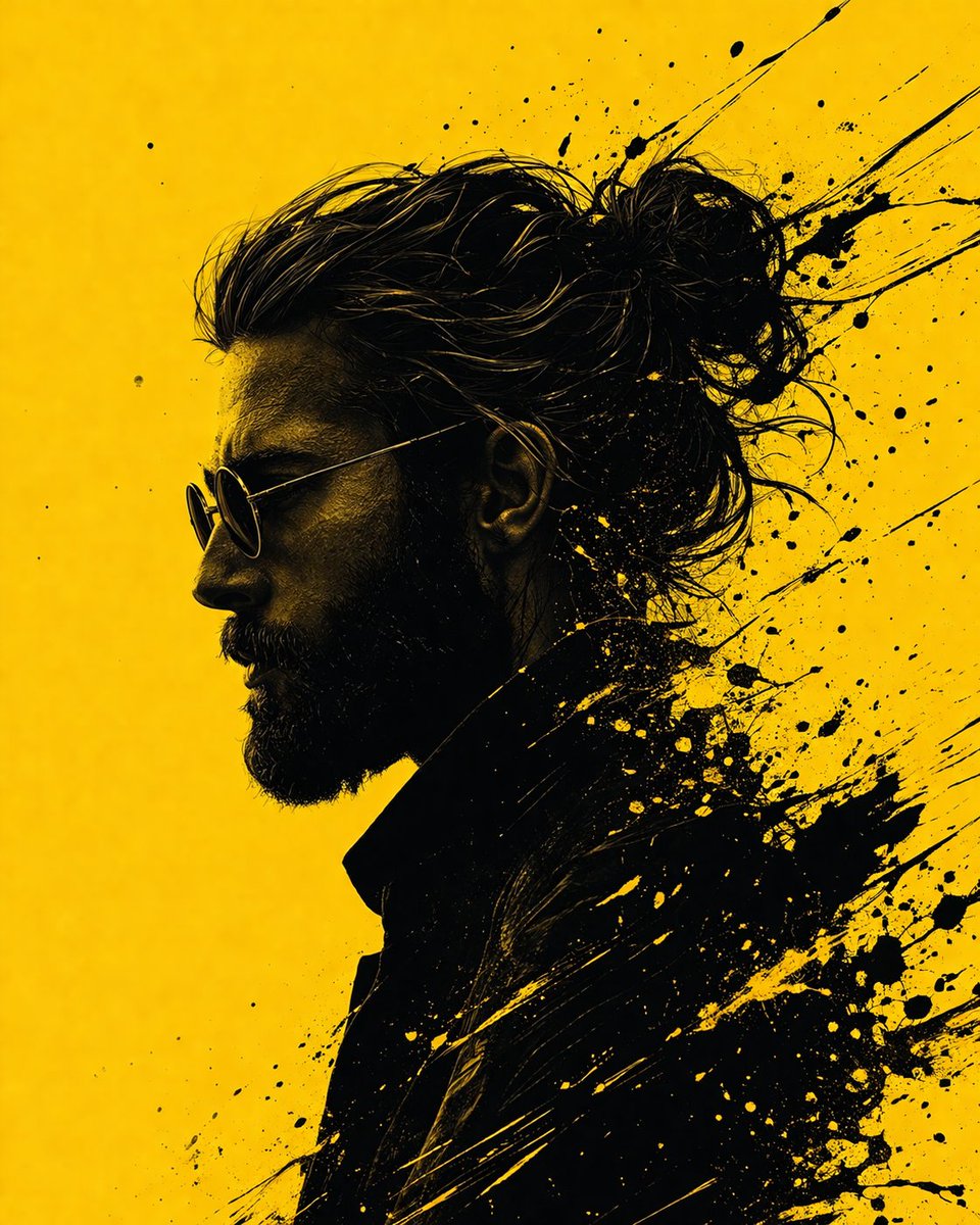Graphic Novel Ink Splatter Portrait Qwen Image prompt example: A minimalist black silhouette portrait prompt with dynamic ink splashes and high contrast colors.