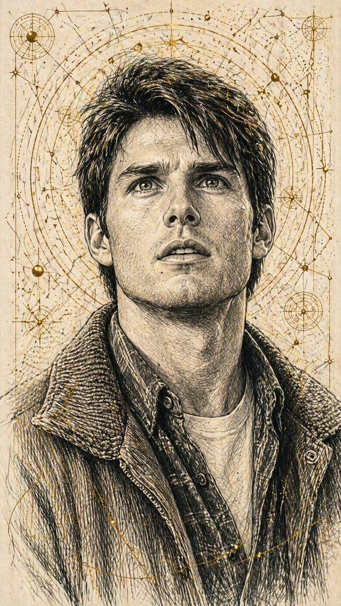 Technical Ink Sketch Portrait Qwen Image prompt example variation 4: A hand-drawn illustration prompt combining scientific precision with spiritual geometric patterns.