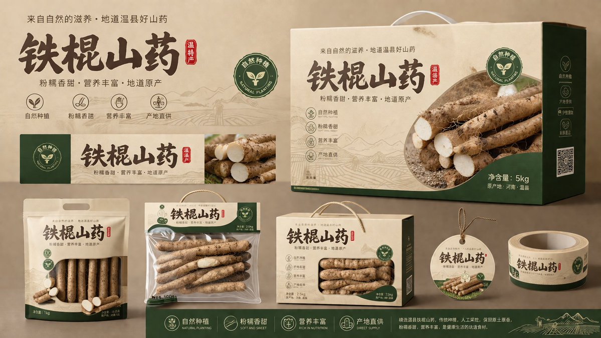 Yam Product Packaging Design Prompt Qwen Image prompt example variation 3: A prompt designed to create a comprehensive visual packaging design for a specific product, such as a...