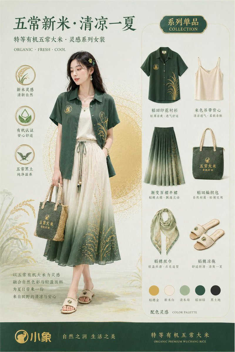 Product-Inspired Fashion Design Qwen Image 프롬프트 예시 변형 2: Transforms a basic consumer product into inspiration for a themed clothing line, such as designing cool-style women's...