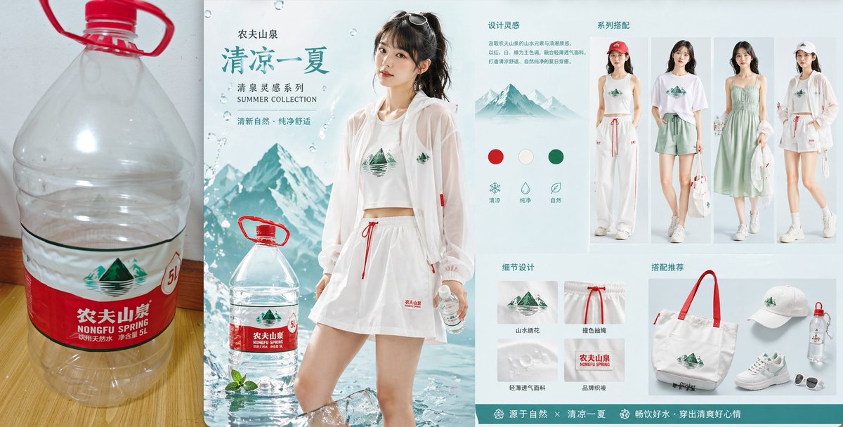 Product-Inspired Summer Fashion Qwen Image prompt example variation 4: Designs a summer-themed women's clothing collection based on the aesthetics of a specific physical product.