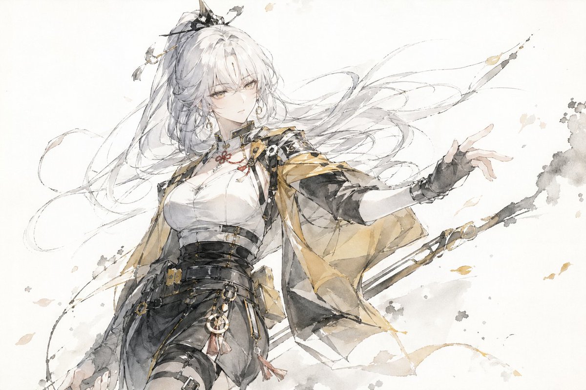 Traditional Chinese Ink Illustration Style Qwen Image 프롬프트 예시 변형 2: A detailed artistic prompt for generating traditional East Asian line-art illustrations with ink brush strokes...