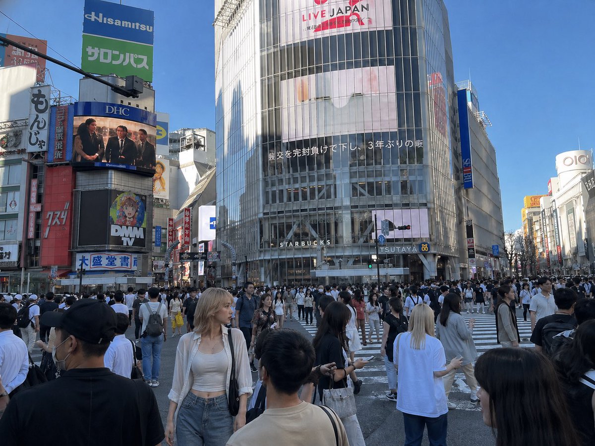 Insert Reference Person Into Shibuya Scene GPT Image 2 prompt example: This prompt composites a person from a reference turnaround image into a real urban crowd photo for...