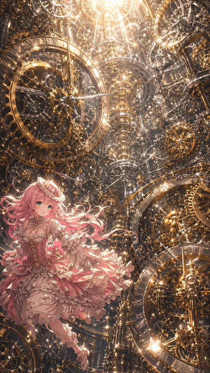 Anime Girl in a Golden Clockwork World Qwen Image 프롬프트 예시: This prompt generates a highly detailed vertical anime fantasy illustration of a floating lolita girl surrounded by...