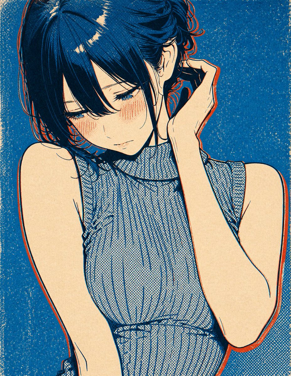 Halftone Screen Print Style 的 Qwen Image 提示词示例图 变化图 2:A detailed prompt for creating a stylized three-color silkscreen print effect with varying halftone dots, specifically...