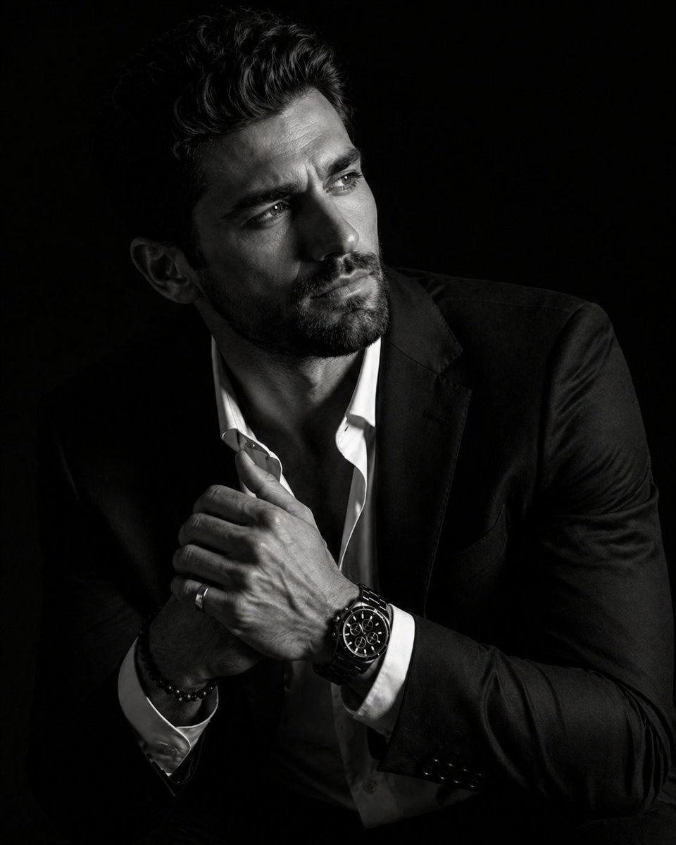 Hyper-Realistic Chiaroscuro Portrait GPT Image 2 prompt example: A prompt for a dramatic, high-contrast portrait featuring a subject in a luxury setting with intense lighting and...