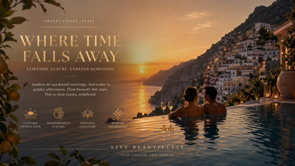 Luxury Resort Paradise Advertisement GPT Image 2 prompt example variation 2: An advertisement prompt for a luxury resort featuring an infinity pool at sunset with a cinematic mood.