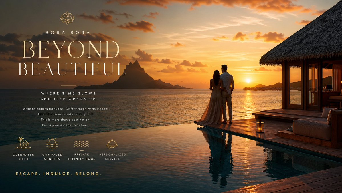 Luxury Resort Paradise Advertisement GPT Image 2 prompt example: An advertisement prompt for a luxury resort featuring an infinity pool at sunset with a cinematic mood.