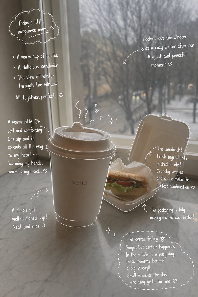 Emotional Hand-Drawn Annotations Qwen Image 프롬프트 예시 변형 2: Transforms a lifestyle or food photo into an emotionally-toned magazine layout featuring hand-drawn white ink...