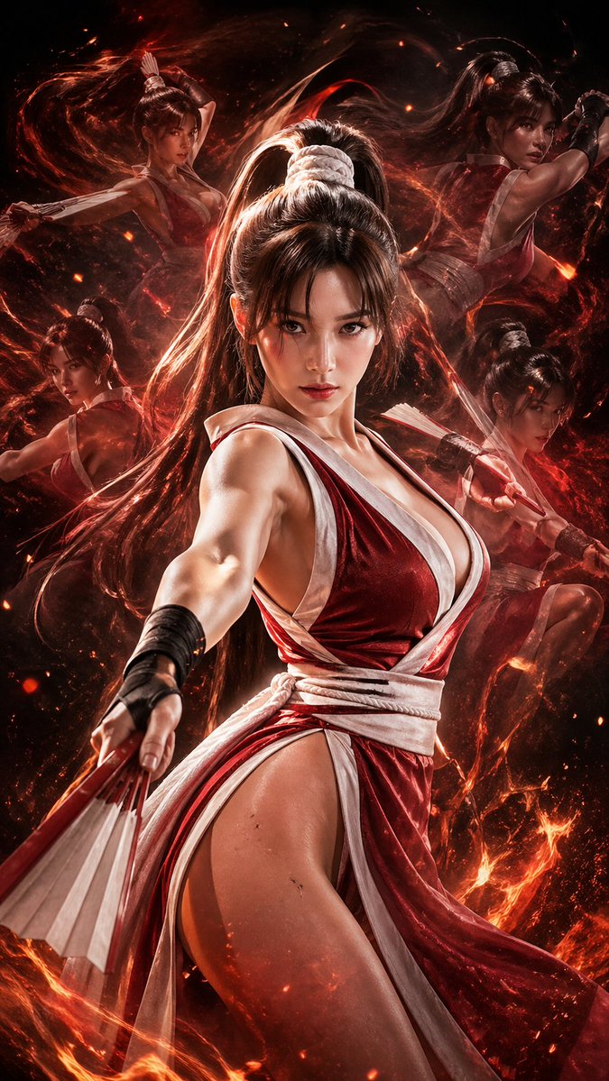 Double Exposure Cinematic Character Poster 的 Qwen Image 提示词示例图:Generates a cinematic character poster with a double exposure effect, showing a primary battle pose with ghosted...