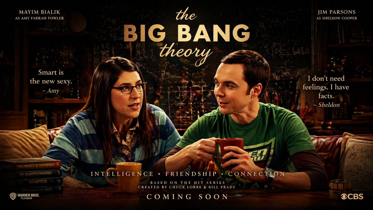 The Big Bang Theory Cinematic Poster GPT Image 2 prompt example: A prompt designed to transform basic TV show screenshots into high-end cinematic movie posters, specifically for...