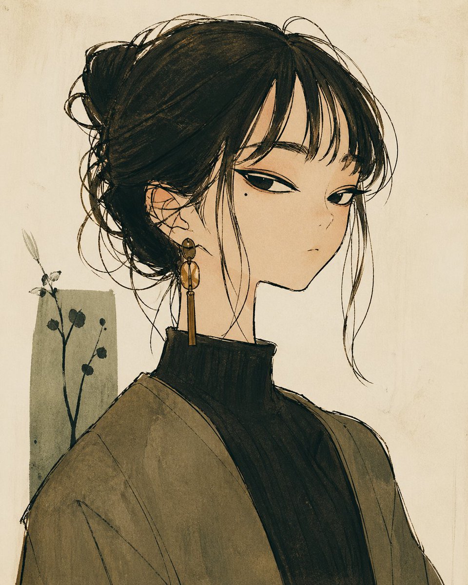 Deformed Stylized Female Portrait Qwen Image prompt example: A prompt for a stylized female illustration with specific facial feature distortions for an artistic effect.