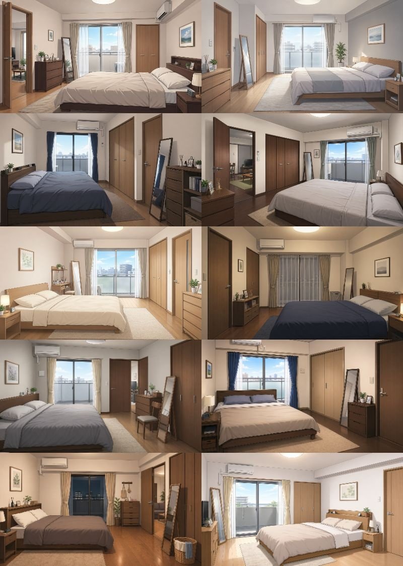 Newlywed Bedroom Game Asset Qwen Image 프롬프트 예시: A prompt for generating a bedroom background for a newlywed couple, suitable for use in video game assets.