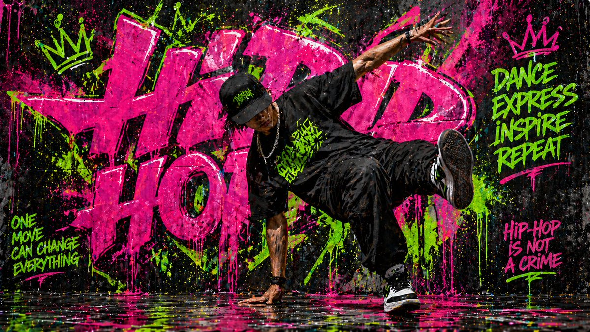 Graffiti Wall Urban Artwork Qwen Image 프롬프트 예시 변형 4: A prompt for generating bold, urban-style graffiti artwork with expressive movement and vibrant colors, perfect for street...