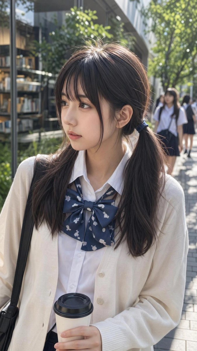 Ordinary Schoolgirl Street Snapshot 的 GPT Image 2 提示词示例图：This prompt generates a realistic vertical photo of a Japanese schoolgirl in uniform walking on a sunny city sidewalk,...
