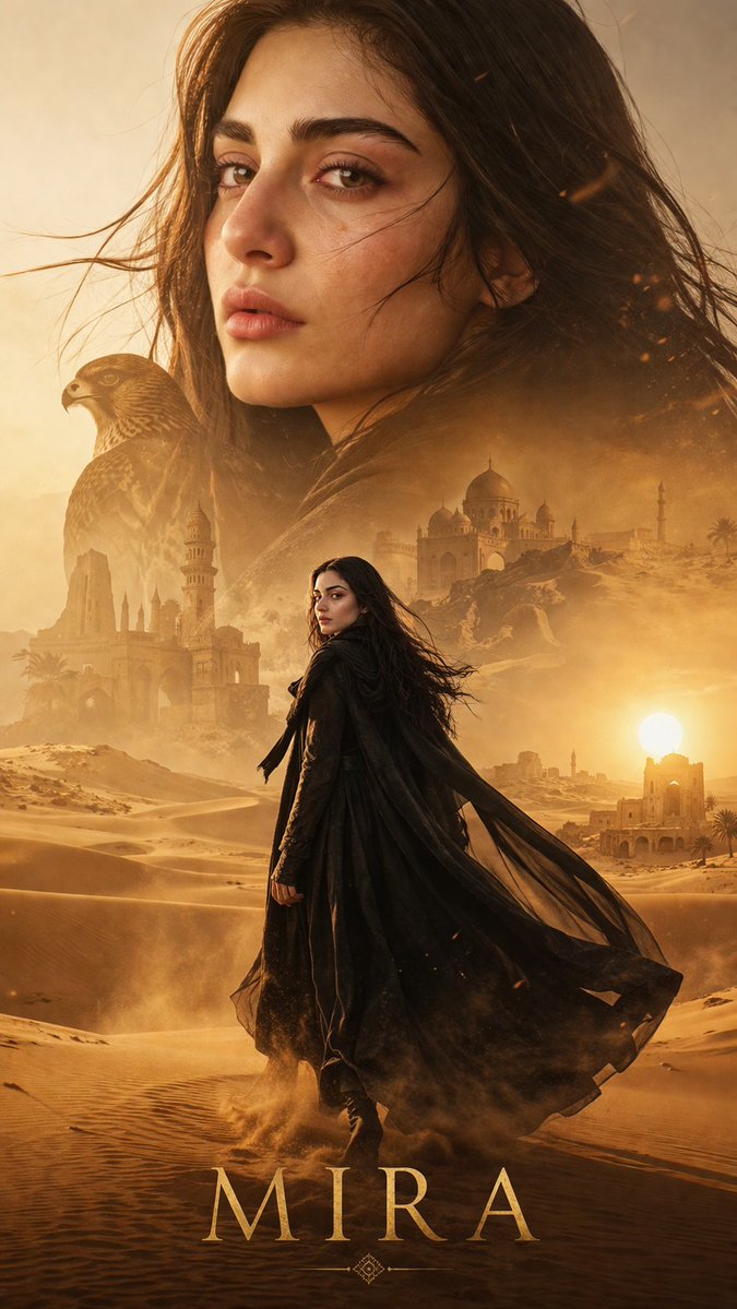 Desert Character Cinematic Poster Qwen Image 프롬프트 예시: A cinematic vertical character poster prompt featuring a close-up and full-body shot of a character in a vast golden desert...