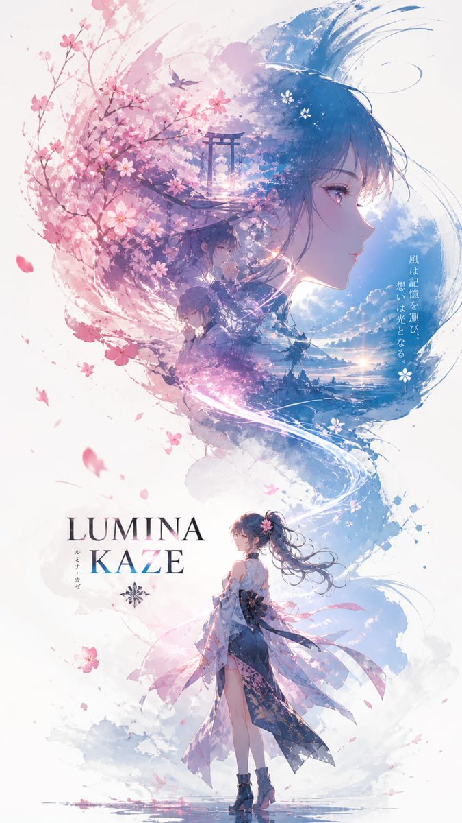 Anime Double-Exposure Poster GPT Image 2 prompt example: A creative cinematic poster prompt for anime characters using double-exposure storytelling and cherry blossom elements.