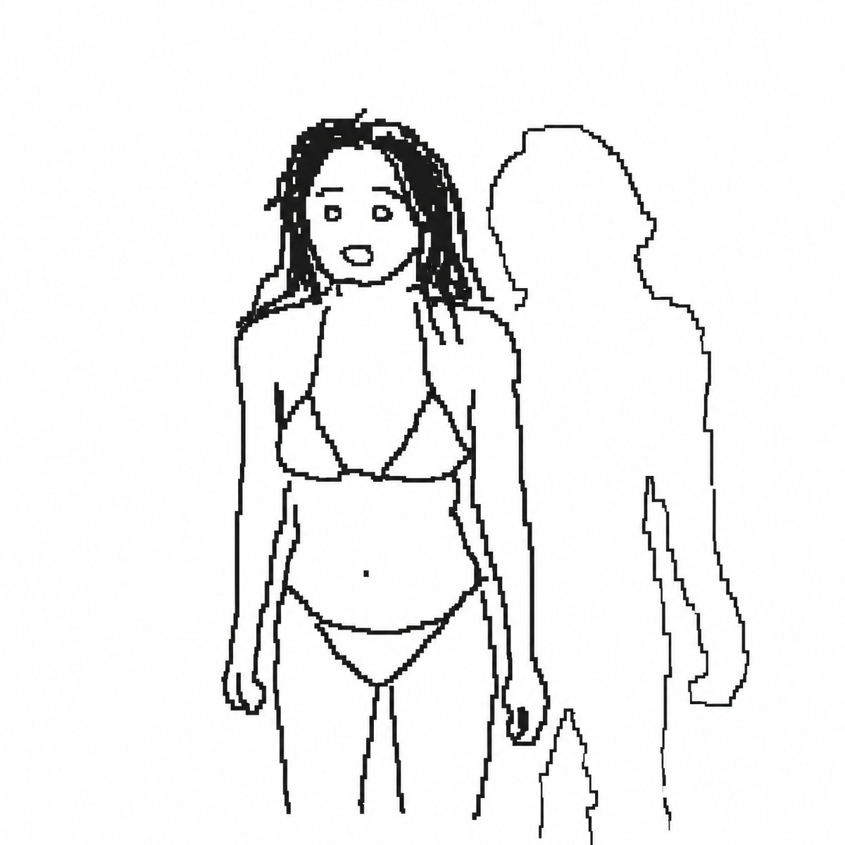 Poorly Drawn MS Paint Filter のQwen Imageプロンプト例 バリエーション 2: Transforms a reference photo into a low-fidelity, mouse-drawn pixel art style reminiscent of MS Paint.