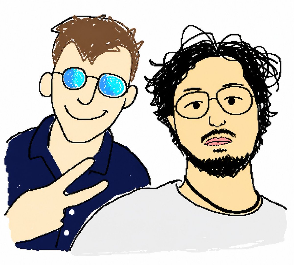 MS Paint Selfie Doodle のQwen Imageプロンプト例: This prompt turns a reference selfie into a funny minimalist MS Paint-style cartoon while keeping the main subjects and pose recognizable.
