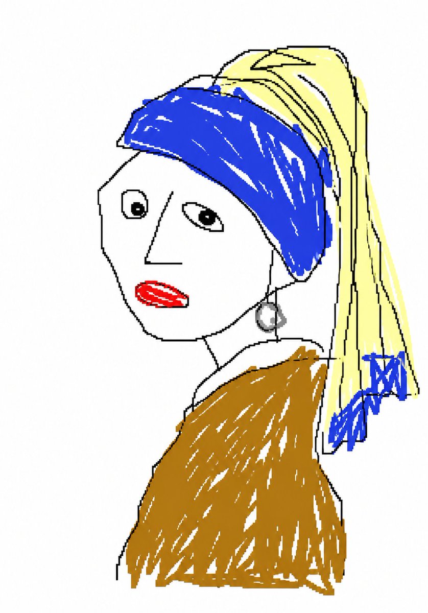MS Paint Doodle Remake 的 GPT Image 2 提示词示例图：This prompt turns a classical portrait reference into a crude MS Paint-style sketch, useful for meme edits and intentionally...