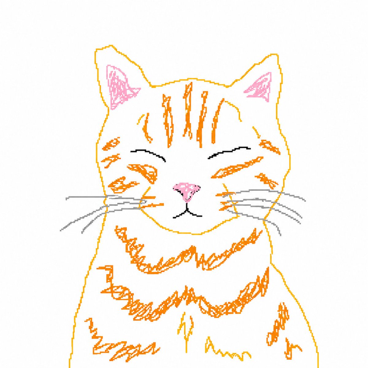 Bad MS Paint Cat Redraw GPT Image 2 prompt example: This prompt turns a reference cat photo into a rough, intentionally low-skill mouse-drawn MS Paint doodle for meme-style edits...