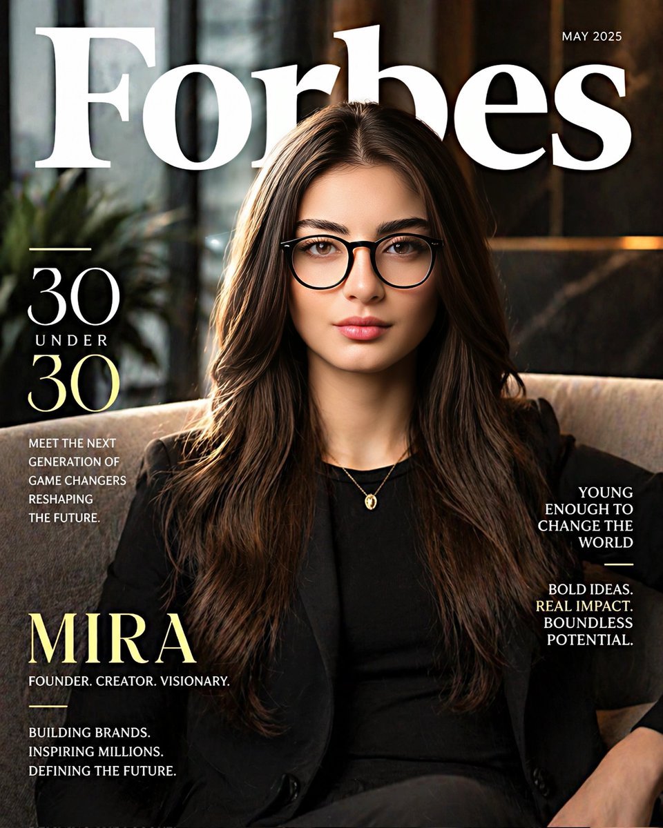 Forbes-Style 30 Under 30 Cover GPT Image 2 prompt example: A polished business-magazine cover portrait for creating a Forbes-style young founder feature with premium editorial...