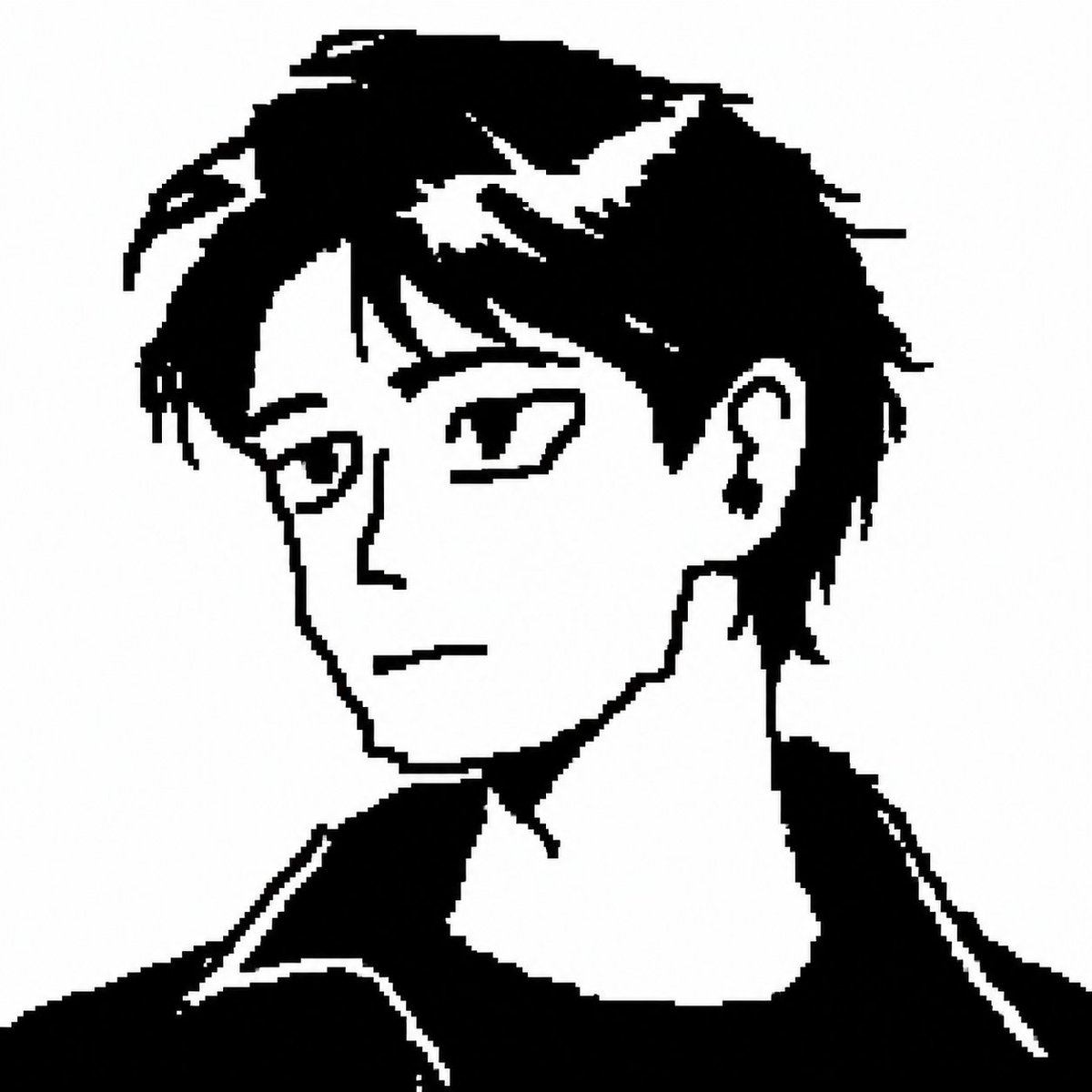 Censored Monochrome Manga Profile Qwen Image prompt example: This generates a stark black-and-white anime portrait with a blurred censor block over the face, ideal for moody...