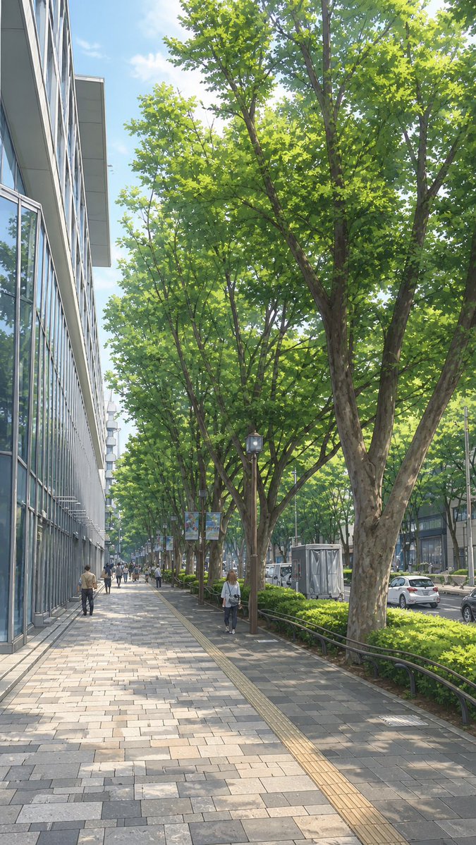 Street View to Anime Background Qwen Image prompt example: This prompt converts a real Google Maps street-view reference into a polished anime-style urban background illustration...