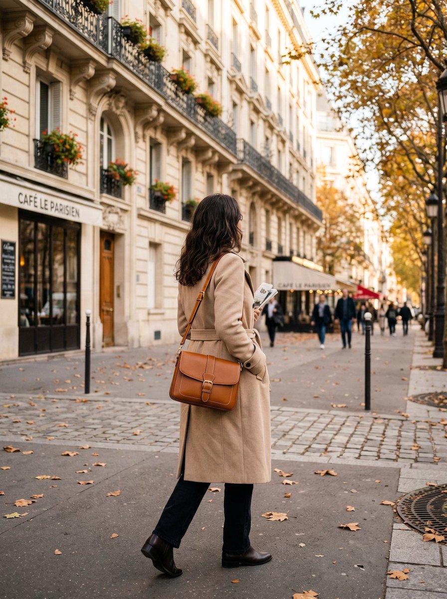Paris Autumn Street Style Photo GPT Image 2 prompt example: This generates a polished luxury editorial-style fashion photo of a woman walking through a Paris street in autumn,...