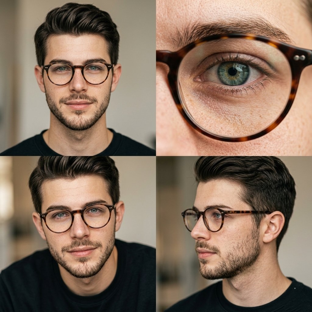 Editorial Portrait 2x2 Grid のQwen Imageプロンプト例: A detailed prompt for creating a high-end editorial photography grid featuring consistent character details and varied angles.