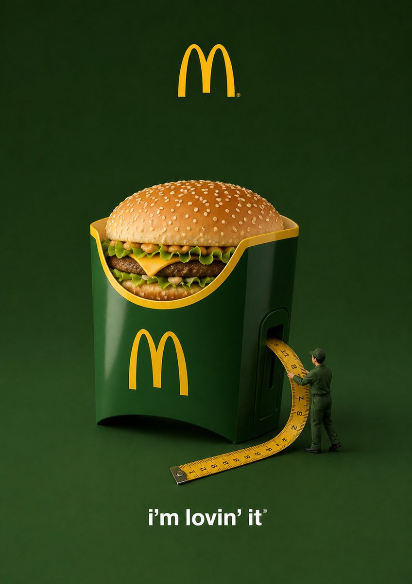 3D Brand Advertisement Mockup Qwen Image 프롬프트 예시 변형 4: A professional prompt for creating minimal 3D advertisements featuring surreal objects, miniature figures, and clean...